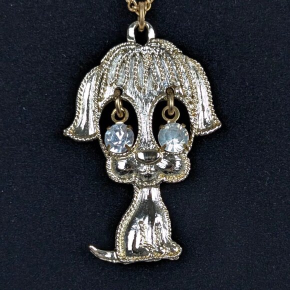 V. Rhinestone Eye Dog Pendant Necklace - Picture 3 of 6